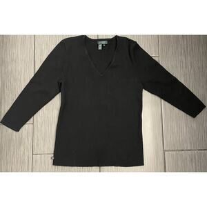 Lauren Ralph Lauren Women’s Black V-Neck Ribbed Sweater Size XL Cotton Blend